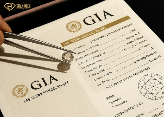 Chứng nhận GIA: Luôn đi kèm mã số định danh, giúp dễ dàng tra cứu trực tuyến.